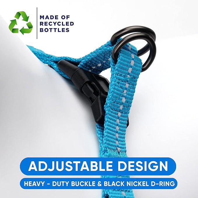 Pawtitas Recycled Dog Harness with Reflective Stitched a Puppy Harness Made from Plastic Bottles Collected from Oceans Large Teal Turquoise Wave