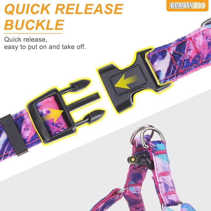 BEAUTYZOO Dog Harness Collar and Leash Set, No Pull Step in Pet Harness for Medium Sized Dogs, Adjustable No Escape Puppy Vest Harnesses Outdoor Walking Running, Soft Reflective Vest, Hot Pink M