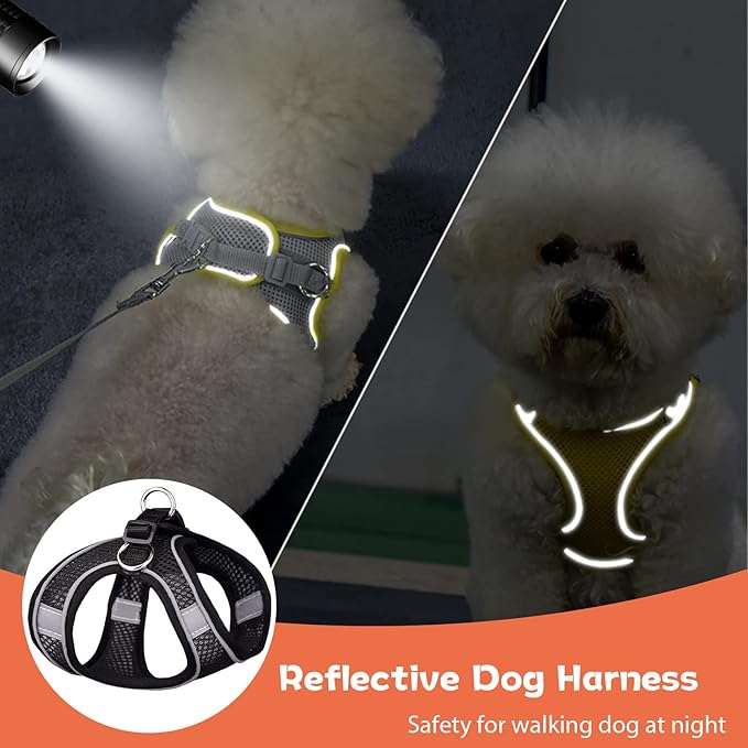 Soft Small Dog Harness and Leash Set Mesh Puppy Harnesses Leash Easy Walk Dog Harness Vest Adjustable Reflective No Pull Dog Harnesses for Small Dogs Cats (Black,XS)