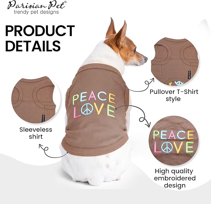 Parisian Pet Dog T-Shirt - Embroidered Peace Love 100% Cotton, Breathable Dog Clothes - Sleeveless Pet Vest - Machine Washable Dog Shirt for Large Dogs XL