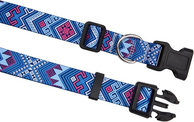 Dog Collar with Bohemia Floral Tribal Geometric Patterns - Soft Ethnic Style Collar Adjustable for Small Medium Large Dogs(Blue Ethnic Style,S)