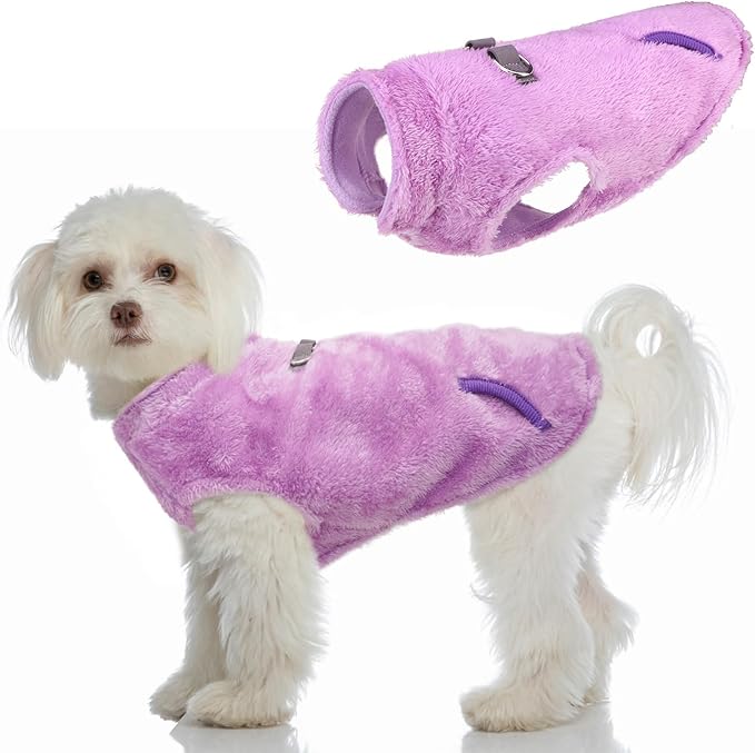 SCENEREAL Fleece Vest Dog Sweater, Dog Jacket with Harness Built in Pocket for Small Medium Dogs, Pet Cold Weather Coat with Soft Lining, Plush Warm Pullover Clothes for Puppy Boys Girls