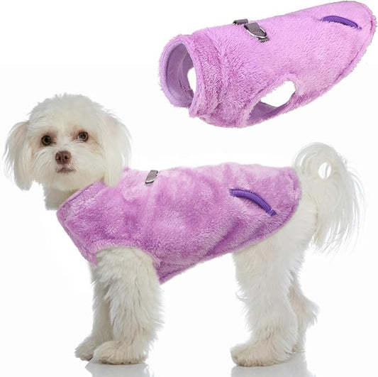 SCENEREAL Fleece Vest Dog Sweater, Dog Jacket with Harness Built in Pocket for Small Medium Dogs, Pet Cold Weather Coat with Soft Lining, Plush Warm Pullover Clothes for Puppy Boys Girls
