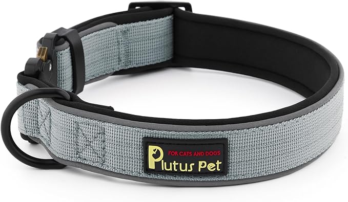 Plutus Pet Tactical Dog Collar, Reflective, Adjustable Heavy Duty Dog Collar, Soft Padded and Comfortable, for Small Medium and Large Dogs (Gray, XS)