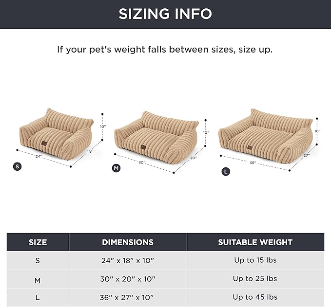 Bedsure Cute Couch for Pets - Fluffy Cat Sofa with Premium Soft Corduroy Fleece, Fuzzy Couch Bed with Removable Washable Cover, Supportive Cat Chair, 24in, Tuscan Beige