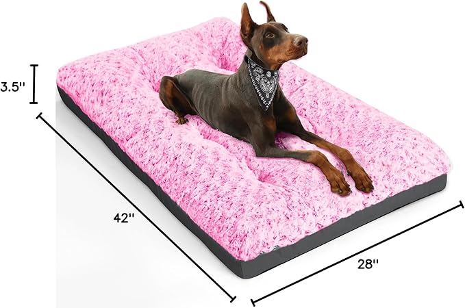 POCBLUE Deluxe Washable XL Dog Bed Dog Crate Mat 42 inch Comfy Fluffy Kennel Pad Anti-Slip for Dogs Up to 90 lbs, 42" x 28", Pink