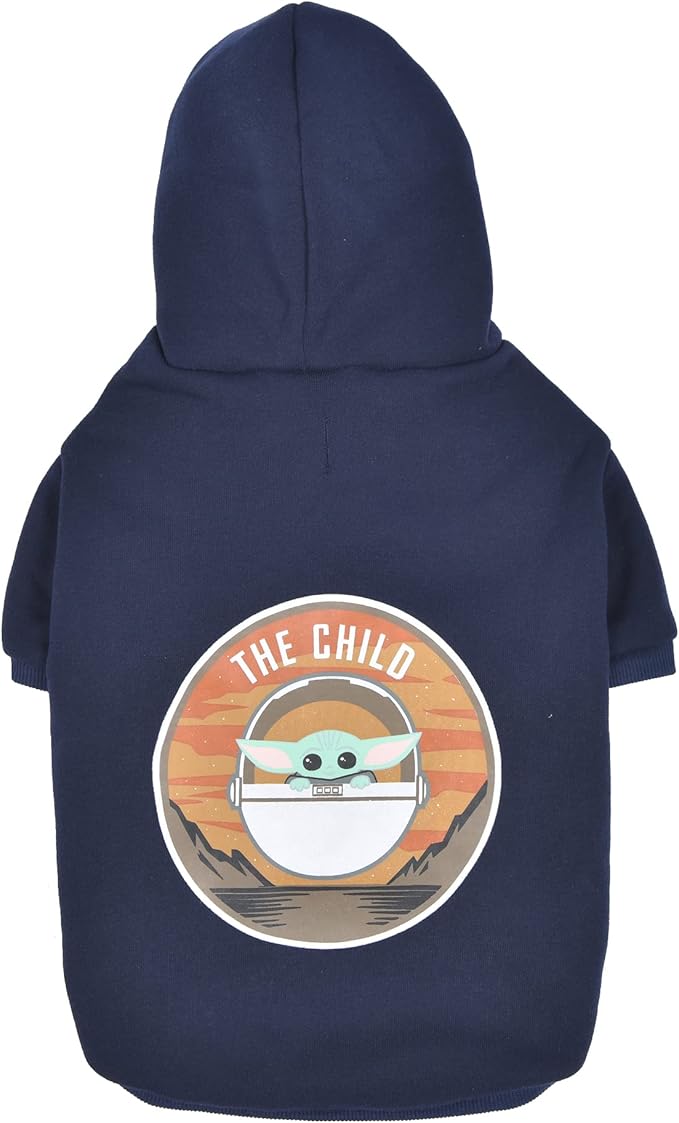 STAR WARS The Mandalorian Dog Hoodie, The Child' Grogu Design with Leash Hole, Cozy Navy Hooded Sweatshirt