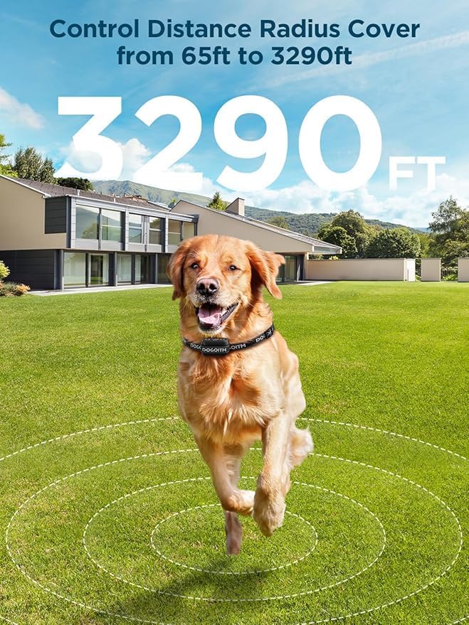 GPS Wireless Dog Fence, Electric Fence Collar with 3 Warning Modes, Wireless Dog Fence for Outdoor Use,Range 65-3290 FT, Waterproof& Rechargeable Pet Containment System for Most of Dogs