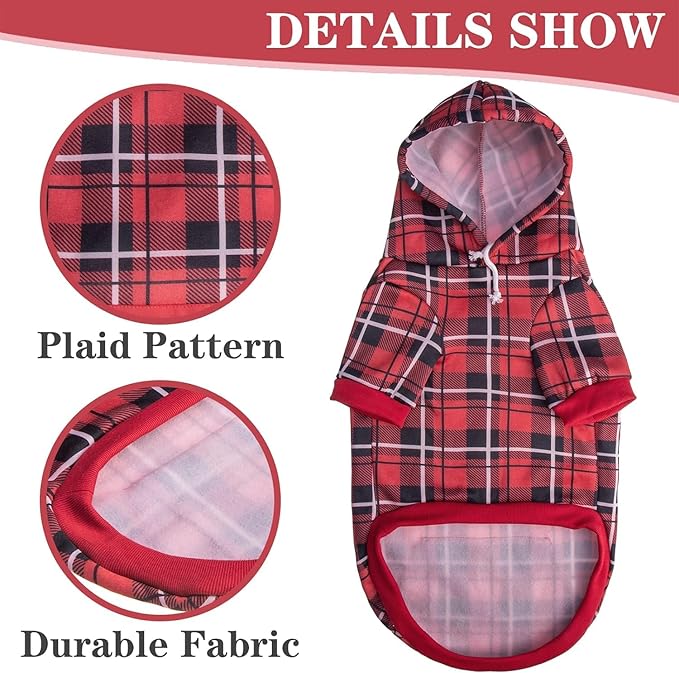 EXPAWLORER Plaid Dog Hoodie - British Style Warm Dog Sweater Shirt with Leash Hole,Pitbull Clothes Outfits,Winter Coat Apparel for All Breeds Puppy Girl Boy-Cat Apparel