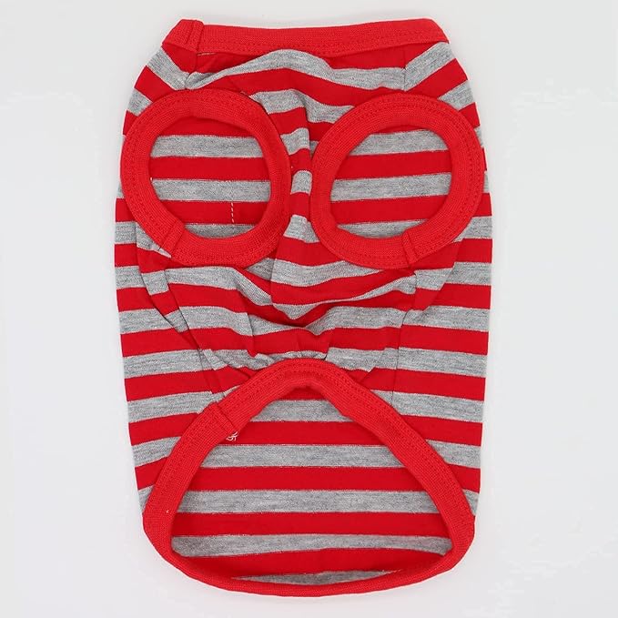 LOPHIPETS 100% Cotton Striped Dog Shirts for Small Dogs Chihuahua Puppy Clothes Tank Vest-Red and Gray Strips/L