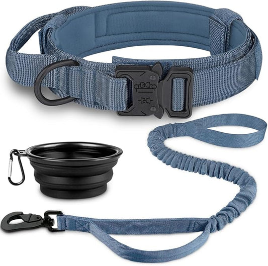 COOYOO Tactical Dog Collar Set, Adjustable Military Nylon Collar with Control Handle and Heavy Metal Buckle for Medium and Large Dogs