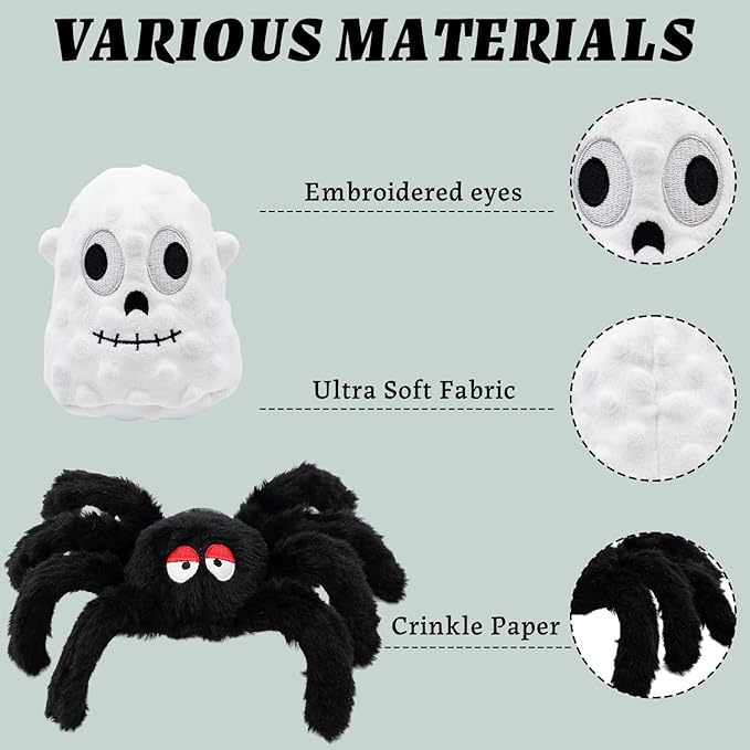 Squeaky Dog Toys Dog Chew Toy Plush Aggressive Stuffed for Puppies- Funny Dog Toys, Spider + Ghost, 2-Pack Everyday Presents Holiday Surprises Gift to Small and Medium Breeds PUPS