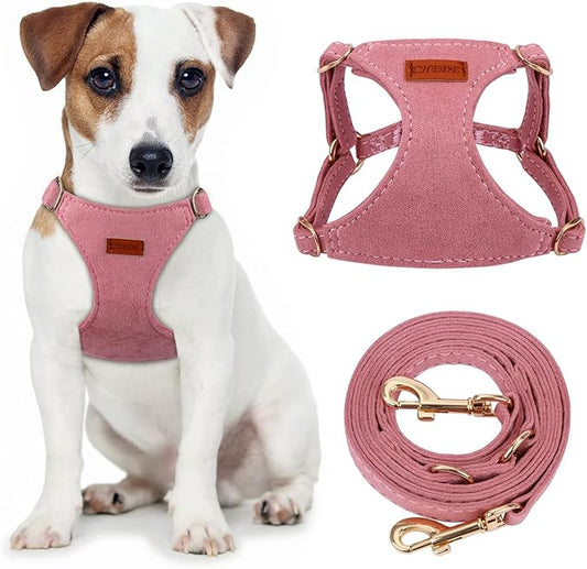 CHEDE No Pull Puppy Harness and Multifunction Dog Leash Set- 8 Colors Soft Adjustable No Choke Escape Proof Cute,Lightweight Pet Vest Harness for Small and Medium Dog (M, Antique Pink)