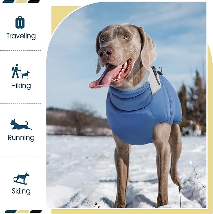 ROZKITCH Dog Jacket for Cold Weather, Dog Coat for Autumn Winter with Turtleneck, Pet Clothes with Adjustable Buckles, Soft Warm Pet Clothing with Reflective Strip for Medium Large Dogs Blue 4XL