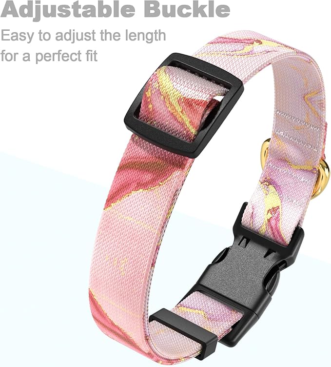 Rnivvi Dog Collar, Adjustable Dog Collar for Small Dogs, Cute Puppy Collar for Boy and Girl Dogs, Soft Heavy Duty Pet Collars with Quick Release Buckle for Walking Running, Pink Marble Collar