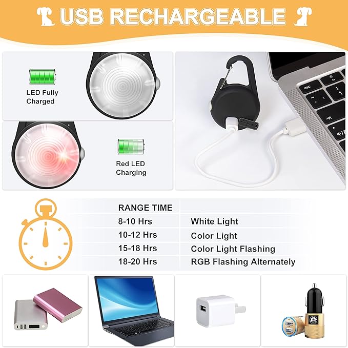 Dog Collar Light, 4 Modes Dog Lights for Night Walking, Rechargeable Pet Collar LED for Nighttime Clip on, IP68 Waterproof Pet Walking Accessories-2 Pack(Black)