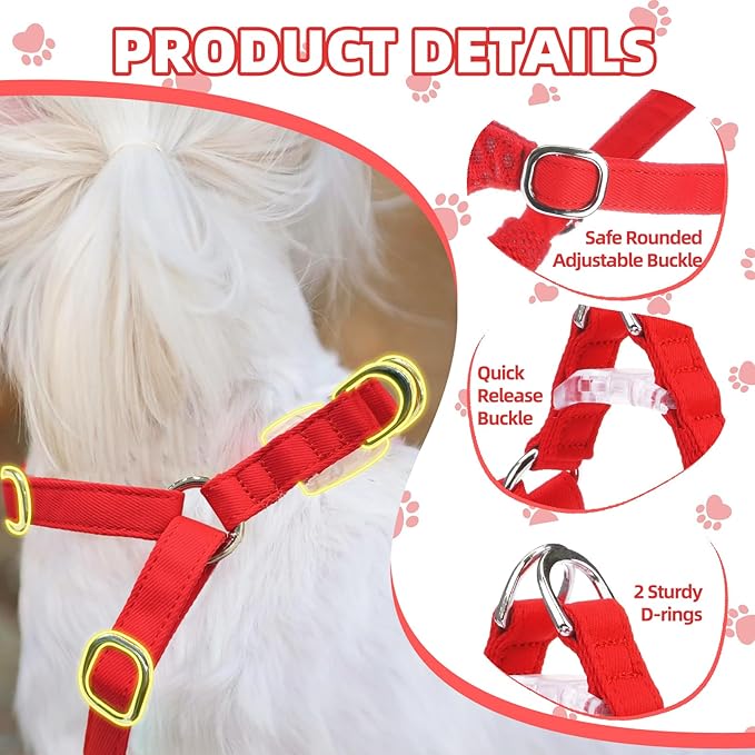 PUPTECK Dog Harness and Leash Set Small Sized, Step-in Cute Puppy Harness, Soft Lightweight Padded Vest, Escape Proof No Pull Pet Harnesses Easy for Walking, Red, M