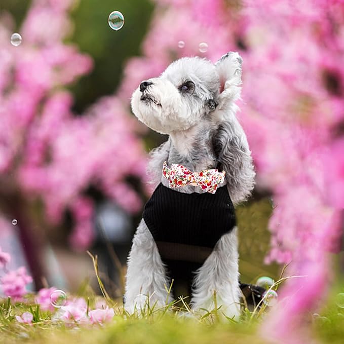 Elegant little tail Dog Collar, Pink Rose Print Pet Collar Summer Dog Collar Durable Metal Buckle Dog Collars Cotton Pet Adjustable Dog Collars for Small Dogs