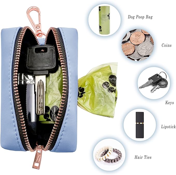 Soft Leather Dog Collar and Leash (6.6') Set - Stylish Rose Gold Heavy Duty Metal Buckle, 4 Adjustable Lengths Leash for Small Medium Large Dogs, Comfortable & Easy to Clean bluepurple Poop Bag Holder