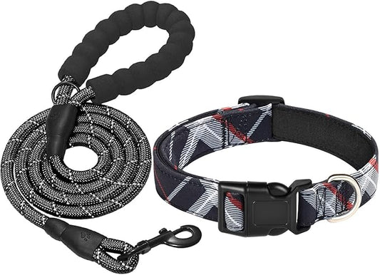 Nylon Dog Collar Soft Neoprene Padded Adjustable Dog Collars for Small Medium Large Dogs (M Neck 15.5"-18.5", Black)