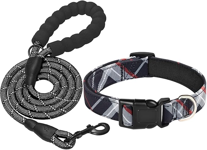 Nylon Dog Collar Soft Neoprene Padded Adjustable Dog Collars for Small Medium Large Dogs (S Neck 12"-15.5", Black)