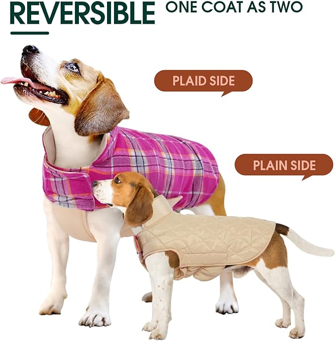 Kuoser Warm Dog Coat, Waterproof Dog Jacket for Extra Large Dogs, Adjustable Durable XL Doggie Winter Coat Reversible Cozy Puppy Cold Weather Apparel from Small to Large Breed, Rose XL