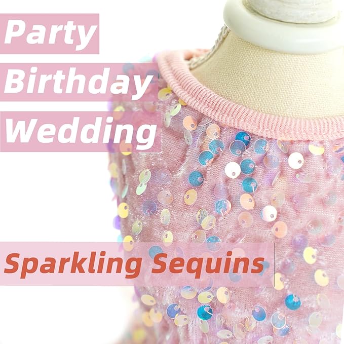 Dog Princess Formal Dress for Small Dogs Girl,Sparkling Sequins Sweet Pet Clothes Wedding Birthday Party Puppy Dresses,Cat Apparel Accessories Costumes Outfit Skirt Pink (Pink, Small)