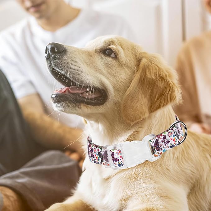 Girl Dog Collars for Large Dogs, Cute Dog Collar with Butterfly Patterns, Adjustable Durable and Comfortable Dog Collars with Safety Buckle for Small Medium Large Dogs (L)