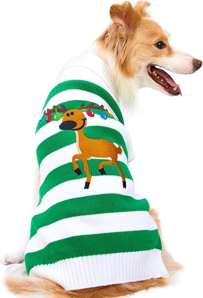 NACOCO Dog Sweater Pet Christmas Elk Bells Sweaters Halloween Reindeer for Small Dog and Cat (XS, Green)