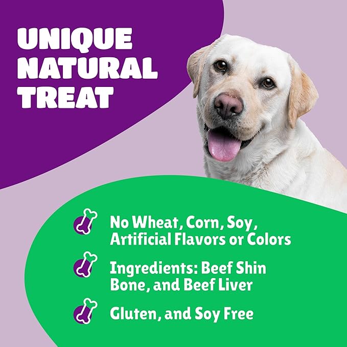 Liver Coated Dog Bones for Aggressive Chewers, Long Lasting Dog Bone, Chew Bones for Large Dogs, Beef Shin Bone, 3 Pack