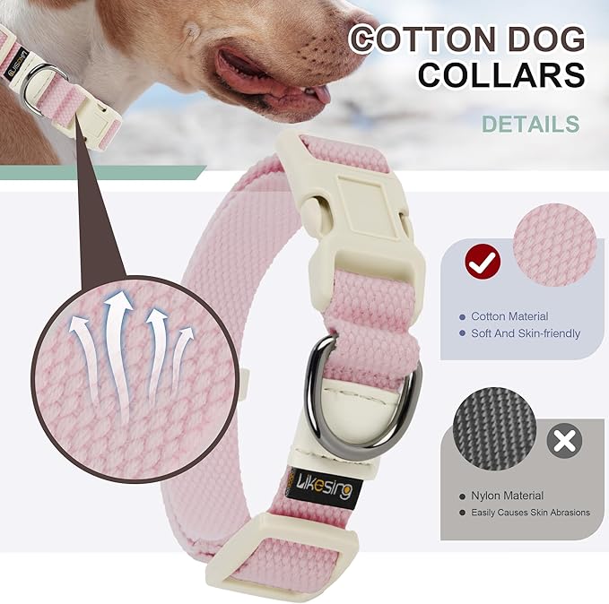 Breathable Small Dog Collar, Adjustable Pet Girl Boy Collars with Quick Release Buckle D-Ring, Soft Comfortable Colorfast Pink Puppy Coll'ar for XS Small Medium Large Dogs(S, Beige)