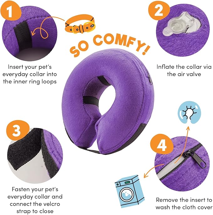 BENCMATE Protective Inflatable Collar for Dogs and Cats - Soft Pet Recovery Collar Does Not Block Vision (Large, Purple)