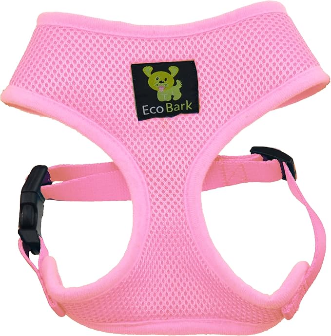 EcoBark Dog Harness - Eco-Friendly Max Comfort Harnesses - Luxurious Soft Mesh Halter - Over The Head Harness Vest- No Pull and No Choke for Large, XL, and XXL Dogs (XXL, Baby Pink)