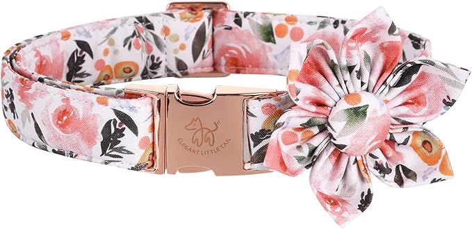Elegant little tail Floral Girl Dog Collar for Female Dogs, Pet Collar Adjustable Dog Collars with Flower Gift for Large Dogs