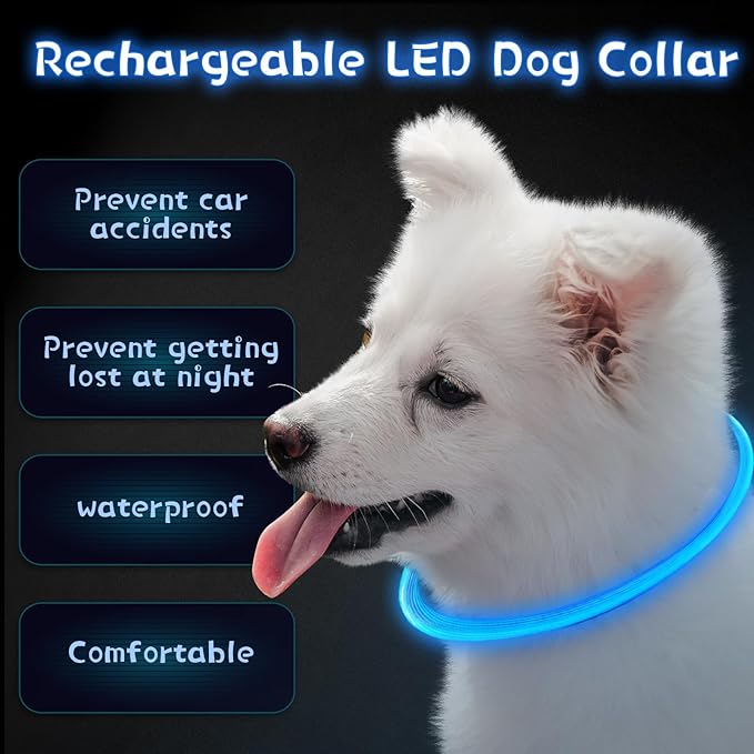 Weewooday 3 Pcs Dog Collar LED USB Rechargeable Lights Dog Necklace Collars Doggy Lights for Night Walking Adjustable Safety Lamp Pet Collars for Large Medium Small Puppy Pet(Blue,Classic Style)