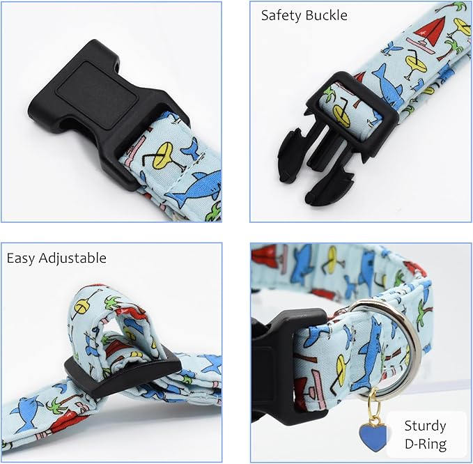 Bubblepup Dog Collar, Adjustable Dog Collar for Small Medium Large Dogs with Soft Cotton & Quick-Release Buckle