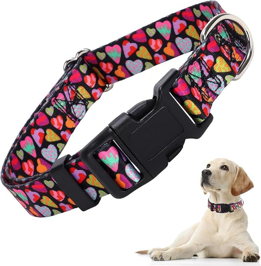 Dog Collar for Large Dogs with Love Hearts, Pink Girl Boy Dog Collar Adjustable Comfy Wedding Dog Collar with Safety Buckle for Small Medium Large Dog on Valentine's Day, Birthday (XL)