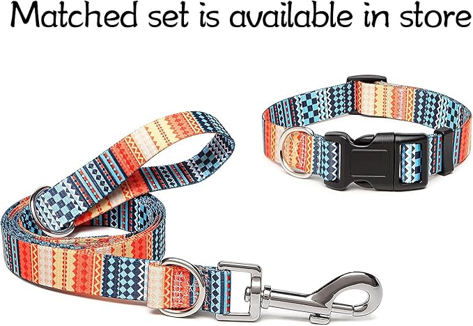Adjustable Dog Collar with Patterns, Ultra Comfy Soft Nylon Breathable Pet Collar for Small Medium Large Dogs (S, Bohemian Orange)
