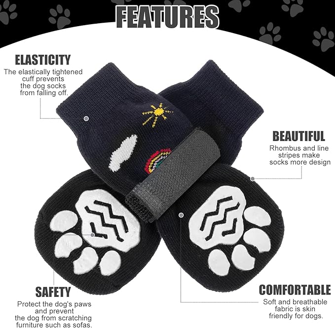 PUPTECK Non-Slip Dog Socks Double Sides Grips for Hardwood Floors Prevents Licking, Dog Shoes for Hot Pavement Booties for Senior Small Medium Large Dogs