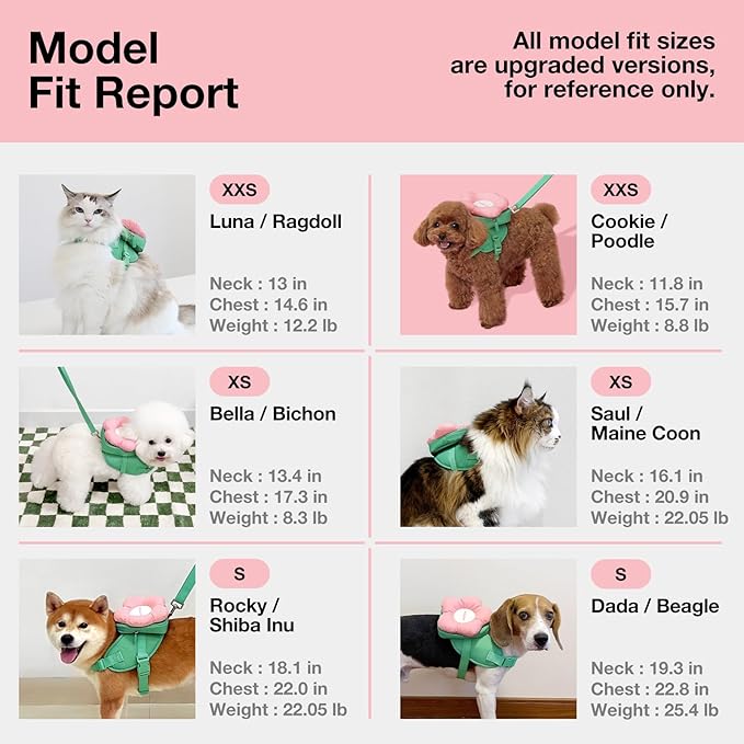 VETRESKA Flora Dog Harness, Leash and Collar Set, No Pull Dog Vest Harness for Walking and Training, Adjustable, Easy Control and Soft Padded Pet Harness and Backpack for Small Medium Large Dogs, XS