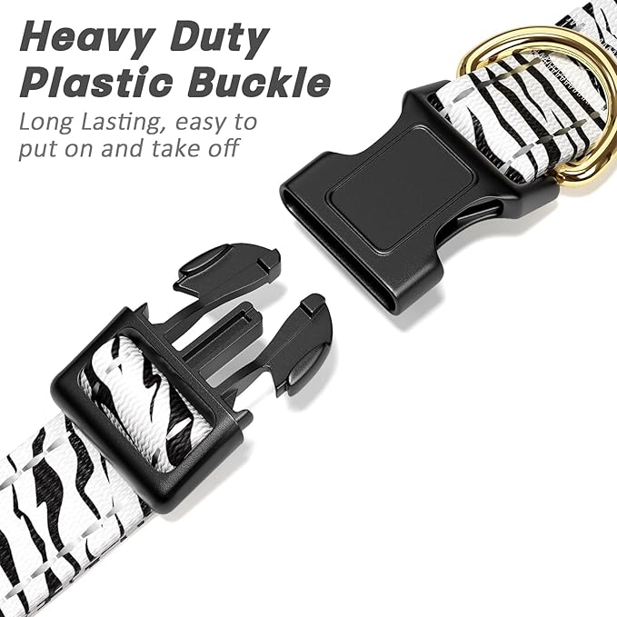 Reflective Dog Collar for Small Dogs Cats, Cute Boho Adjustable Heavy-Duty Nylon Puppy Collar for Boy and Girl Female, Soft Pet Accessories with Quick Release Buckle, Stylish Zebra Print