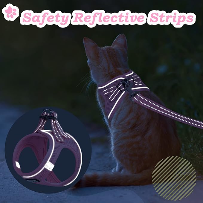 Cat Harness and Leash Escape Proof,Adjustable Soft Mesh Kitten Vest Harness for Walking Reflective Pet Harness for Cat Small Dogs Puppy