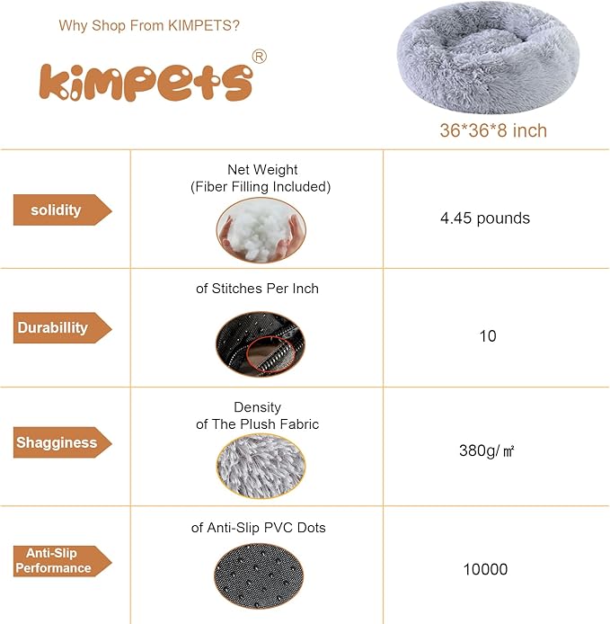 Dog Calming Beds for Small Medium Large Dogs - Round Donut Washable Dog Bed, Anti-Slip Faux Fur Fluffy Donut Cuddler Anxiety Cat Bed(36" Light Gray)