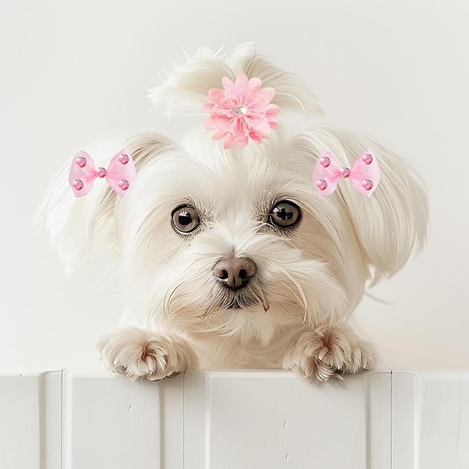 30pcs Handmade Dog Hair Bows Cute Rubber Band Bowknots for Small Big Dogs, Yorkie Puppy Dog Girl Hair Accessories Gift (30pcs Pink) ﻿