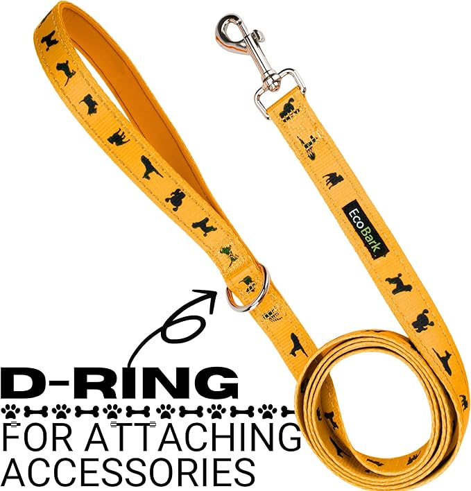 EcoBark Dog Leash - Soft & Reflective Comfort Training Leashes with Padded Handle - Strong Durable Heavy Duty - Training and Pulling for Small, Medium or Large Dogs (Yellow)