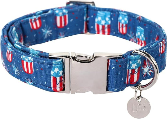 4th of July Dog Collar, Patriotic Dog Collar, American Flag Collar for Puppy Boy Girl Dog or Cat, Comfortable Summer Collar with Metal Buckle, L