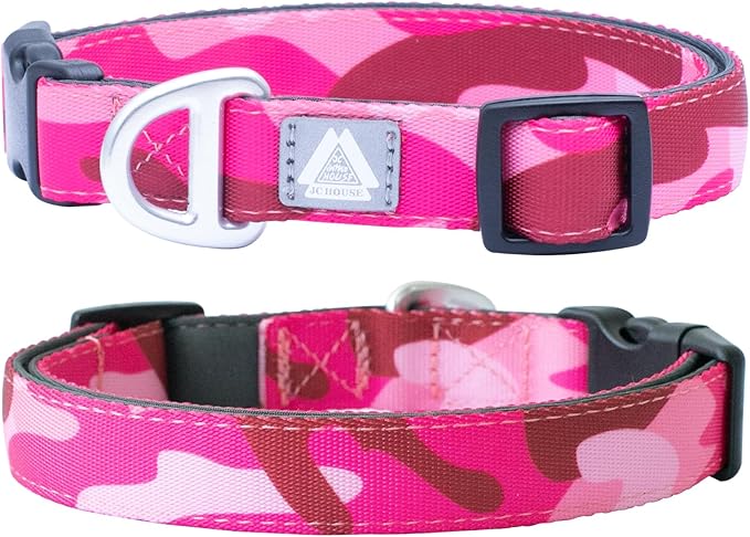 Soft Padded Dog Collar, Neck 12’’-20’’, Adjustable Heavy Duty Collar with 3M Reflective Logo for Medium, Large Dogs, Camo Pink, Medium