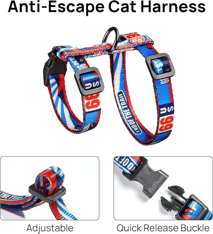 Cat Harness and Leash Set - Escape Proof Adjustable Cat Harness, Comfortable Soft Lightweight, Use Safe & Easy, Walking Travel Kitten Harness for Small Medium Large Cats (Trail 66 Blue)