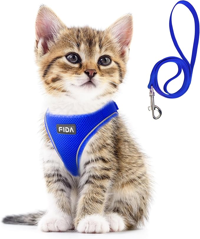 Fida Cat Harness and Leash Set for Walking Kitten and Puppy, Escape Proof Kitten Harness with Breathable Lightweight Soft Mesh, Adjustable Reflective Step-in Design for Kitten and Puppy.(XXXS, Blue)