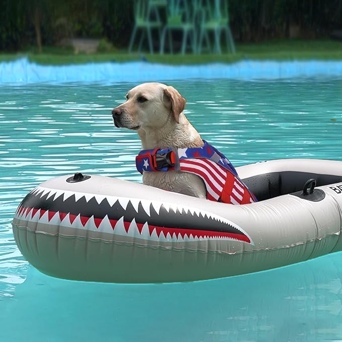 Kuoser Dog Life Jackets for Medium Dogs, American Flag Dog Life Vests for Swimming, Reflective Dog Life Vest Beach Boating with High Flotation, Dog Swim Vest for Medium Dogs